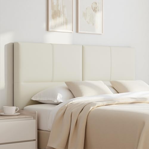 Upholstered Headboard King Size, Solid Wood Head Board with Sturdy Metal Legs, Leather Bed Headboard with Height Adjustable, Grayish White