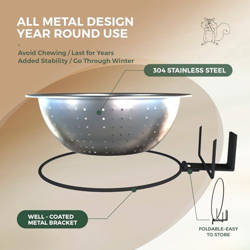 Squirrel Feeder with Metal Drainage Bowl, Squirrel Feeders for Outside, 8.5" Removable Bowl Easy to Clean/Refill, 2 Squirrel Corn Cob Spikes for Various Food, Tree/Fence Mount,Notebook(Brown)