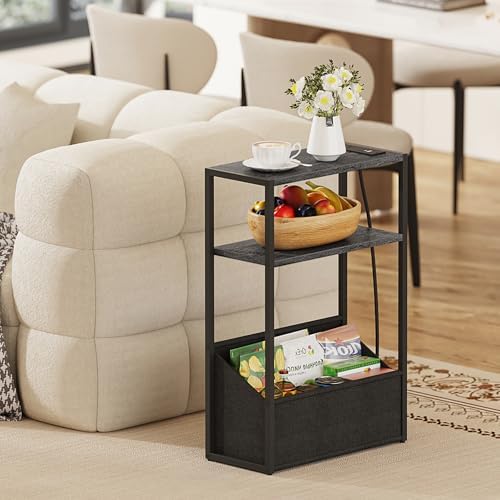 TUTOTAK Narrow Side Table with Charging Station, Slim End Table