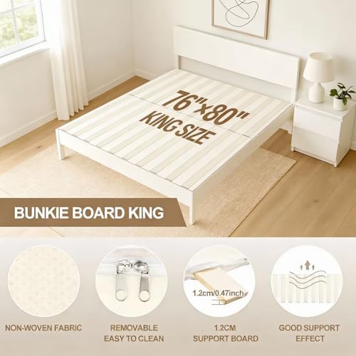 12mm King Size Vertical Bed Slats, 76 x 80'' Fabric Covered Bunkie Board King Size, Mattress Support Wooden Bunkie Board with Cover for Metal Frame Low Profile Beds Support, Platform Beds and Couch