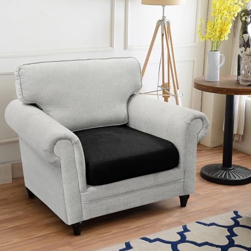 Couch Cushion Cover Leather-Look 1PC Stretch Chair Seat Slipcover for Living Room Individual Armchair Seat Cushion Cover, Pet-Friendly, Non-Slip, Easy Fit - Black