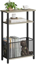MMEOLUOOK Narrow Side Table with Storage Basket Skinny End Tables for Smalls Spaces 3 Tier Sofa Table Small Nightstand Slim Bedside Table for Living Room Bedroom Oak MLBZ22Q