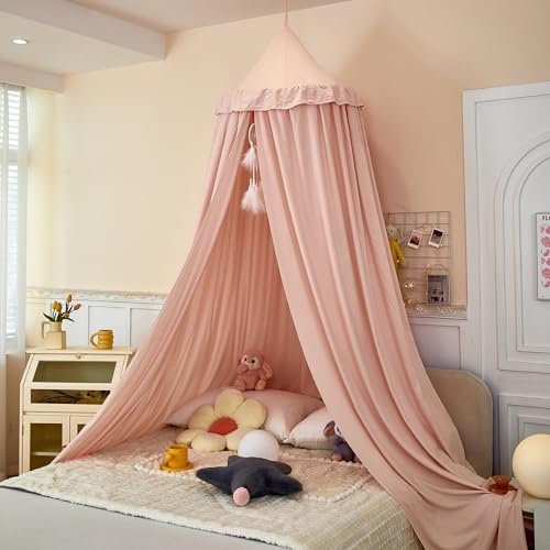 Princess Decor Canopy for Kids Bed, Soft and Durable Bed Canopy for Girls Room Tent Canopy Dreamy Mosquito Net Bedding, Children Reading Nook Canopies Indoor (Pink)