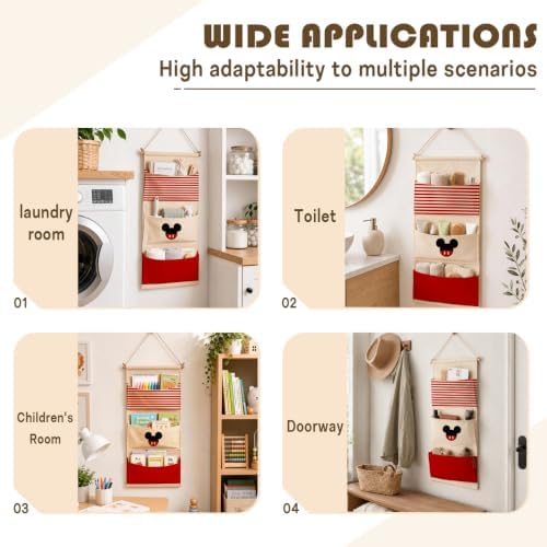 3-Pocket Hanging Wall Organizer, Cute Striped Design for Bedroom Door