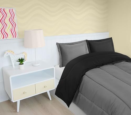 Utopia Bedding 3 Pc Kids Twin Comforter Set, Black/Grey