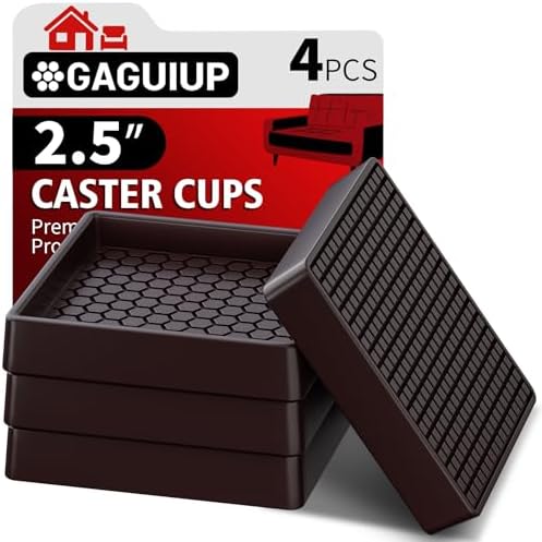 Non Slip Furniture Pads- 2.5"x2.5" Square Anti Skid Caster Cups Furniture Coasters, Anti-Sliding Grippers Floor Protectors for Furniture Bed, Couch, Chair Leg, Brown(Set of 4)