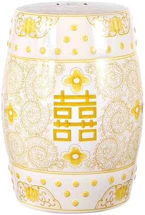 JONATHAN Y Double Happiness Ceramic Garden Stool 18" Table, Yellow/White