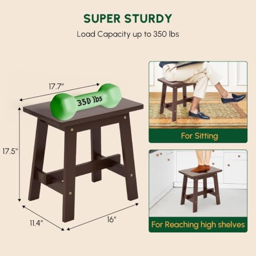 BEEFURNI 18-Inch Rectangular Acacia Wood Stool, Small Bench, Natural Wood (Wood Brown, Rectangular Wooden Stool)