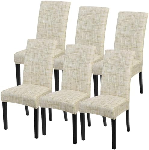 SearchI Dining Room Chair Covers Set of 6, Stretch Printed Parsons Chair Slipcovers Removable Washable Kitchen Chair Protector Cover for Dining Room, Hotel, Ceremony (Flaxen Print)