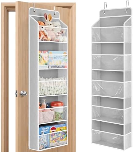 JARLINK Over The Door Toy Storage Organizer w/Clear Window, Light Grey