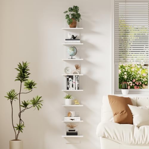 Qupui 8 Tier Wall Shelf Unit, 63 Inch Floating Storage, 12 Inch Wide, White