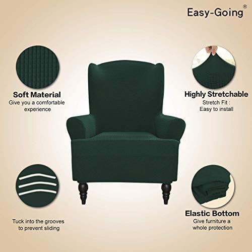 Easy-Going Stretch Wingback Chair Sofa Slipcover Dark Green