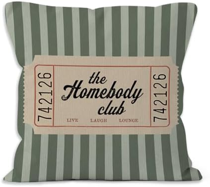 Trendy Retro the Homebody Club Throw Pillow Cover 18x18, Green Striped Cozy Aesthetic Decorative Pillow Covers for Home Bedroom Living Room Couch, Introvert Gifts Accent Pillows Cover Pillowcases