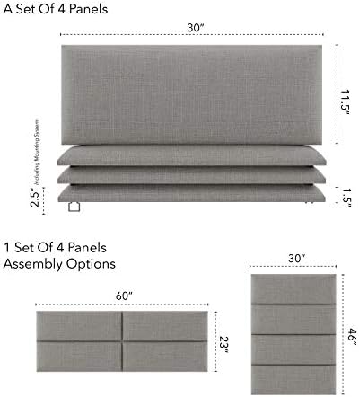 Vänt Wall Mounted Headboard Panels, Queen/Full, Weave Moondust Grey