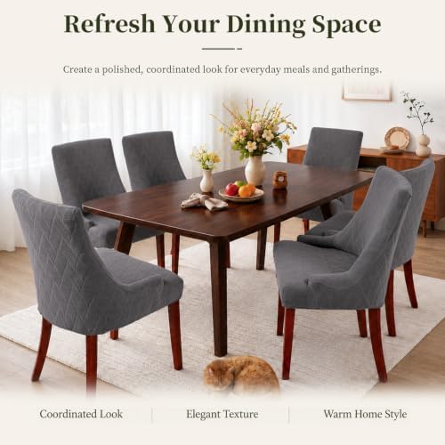 MIFXIN Wingback Side Chair Covers Dining Chair Slipcover Jacquard Stretch Sloping Armchair Protector Arm Chair Seat Cover for Dining Room Living Room Banquet Home Decor (Light Grey, 4 Pcs)