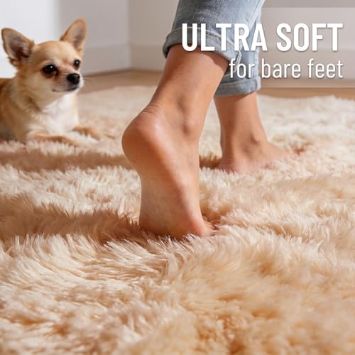OLANLY 5x10 Machine Washable Large Area Rugs for Living Room, Bedroom, Soft Fluffy Shaggy Bedside Rug, Indoor Floor Carpet for Kids Girls and Boys, Dorms, Nursery, Home Decor Aesthetic, Beige