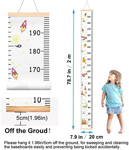 SUJAYU Growth Chart for Kids, Canvas Height Chart Ruler Removable Wood Hanging Wall Ruler Measurement Chart for Home Decoration (Aircraft)