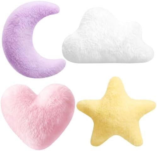 Novabright 4 Pcs Moon Star Cloud Heart Plush Pillow, Colorful 15.7 Inch