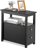 SUPER DEAL End Table with Drawers 3 Tier Narrow Side Table Wood Sofa Table for Living Room Bedroom Office Small Spaces, 23.6 x 24.1 inch, Black