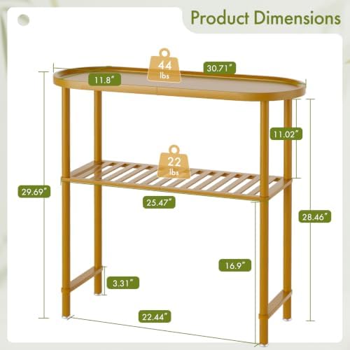Small Entryway Table Bamboo, Narrow Hallway Table 2-tier, Slim Console Table with Anti-fall Edge, Sofa Side Table 5min Assembly, Small TV Stand, Plant Stand, Walnut, 30.7"L x 11.8"W x 29.7"H