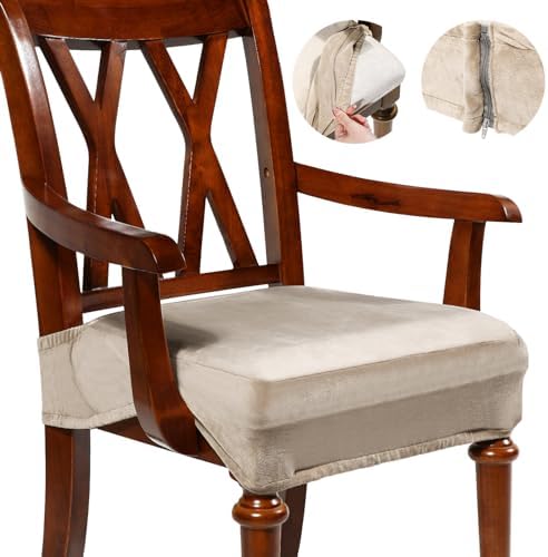 Havawish Extra Wide Dining Chair Seat Covers, Taupe, Velvet, 1 Pcs