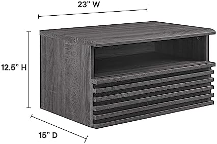 Modway Render Mid-Century Modern, Wall-Mount Nightstand, Charcoal
