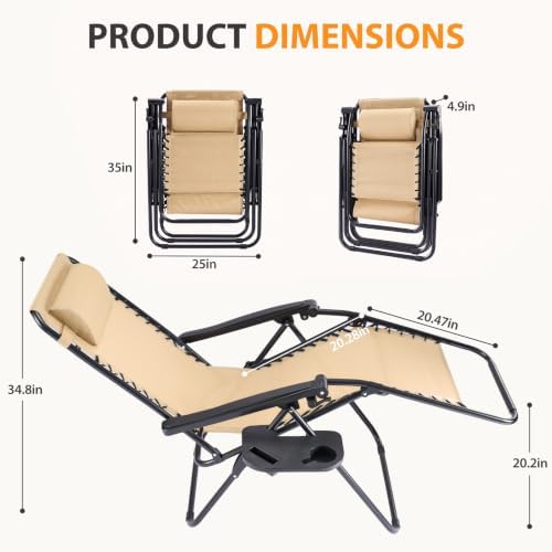 Sweetcrispy Zero Gravity Chairs Set of 2, Folding Lounge Chairs