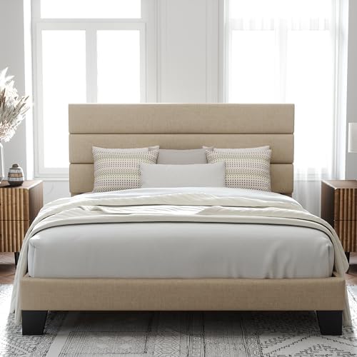 Allewie Full Size Platform Bed Frame with Fabric Upholstered Headboard