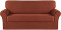 Turquoize Stretch Sofa Slipcover 2 Pieces Sofa Cover Couch Cover for 3 Cushion Couch Washable Furniture Protector Covers with Elastic Bottom Feature Thick Jacquard Fabric (Sofa, Rust)
