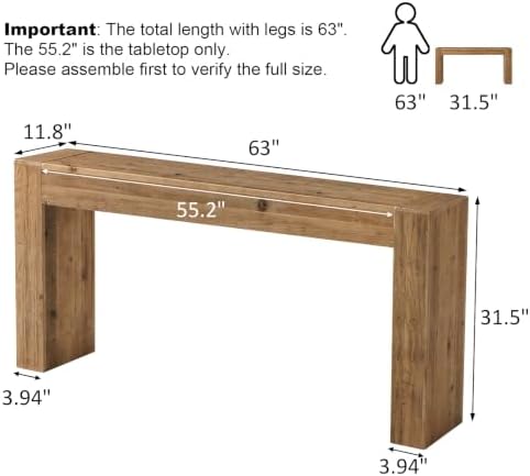 Reclaimed Solid Wood Console Table, 63" Long Farmhouse Entryway Table
