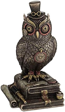 Veronese Design 8 1/8 Inch Steampunk Top Hat Owl Standing on Books Resin Statue Bronze Finish