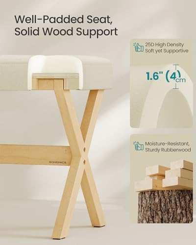 SONGMICS Makeup Stool, Padded Vanity Foot Rest, Solid Wood X Legs