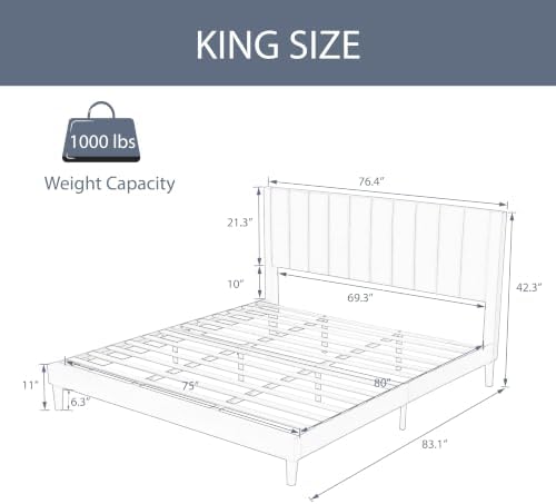 Allewie King Platform Bed Frame/Velvet Upholstered Bed Frame with Vertical Channel Tufted Headboard/Strong Wooden Slats/Mattress Foundation/Box Spring Optional/Easy Assembly/Navy Blue