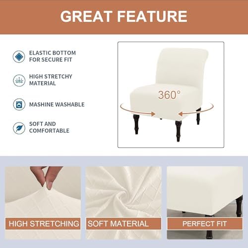 Eco-Ancheng Armless Chair Slipcover Removable Armless Accent Chairs Covers Washable Armless Slipper Chair Slipcover Printed Armless Chair Furniture Protector Covers for Living Dining Room Hotel