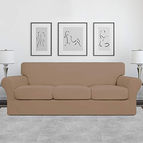 Easy-Going 4 Pieces Stretch Sofa Cover for 3 Cushion Couch Washable