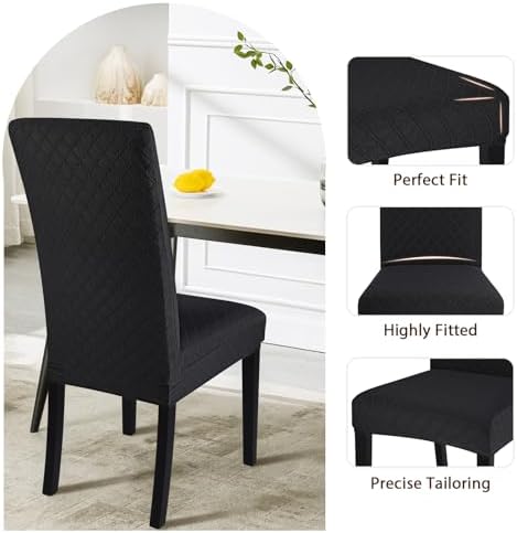 SearchI Dining Room Chair Covers Set of 6, Stretch Jacquard Parsons Chair Slipcovers Removable Washable Kitchen Chair Protector Cover for Dining Room, Hotel, Ceremony (Black Rhombus)