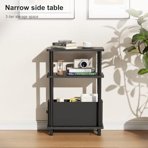 Apicizon Narrow Side Table with Fabric Basket, 3-Tier End Table, Black