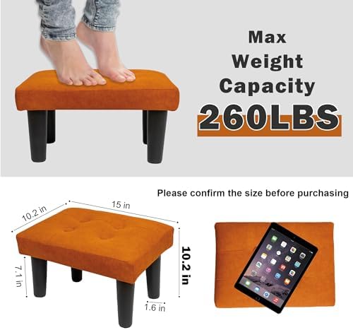 CAROLMADE Ottoman Foot Rest, Suede Small Ottoman Foot Stool with Legs Modern Footstool Ottomans for Living Room Entryway Office, Orange