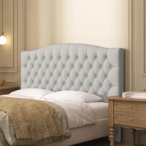 Furpopup Velvet Queen Size Headboard Only Upholstered Wall Mount Light Gray