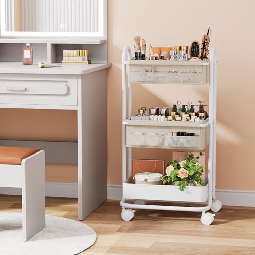 Baby Diaper Caddy Organizer Cart - 3 Tier Rolling Cart, Off White