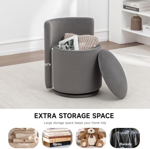 MINCETA Vanity Chair with Storage, 360° Swivel Accent Chair, Gray