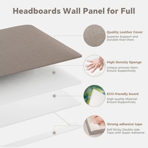 6-Piece Khaki Linen Upholstered Headboard Twin Size Wall Mounted, Neutral Fabric Headboard with Padded Panels, Space Saver for Small Bedrooms & Dorms