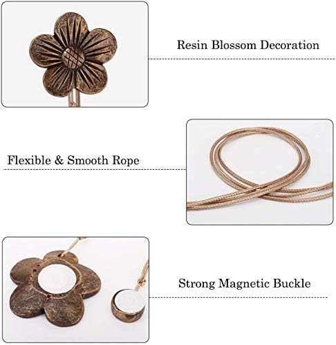 Lewondr Magnetic Curtain Tiebacks, Flower Vintage Curtain Holdbacks, Coffee