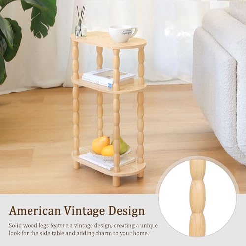 MaxSmeo Narrow End Table, Small Narrow 3-Tier Side Table for Small Spaces