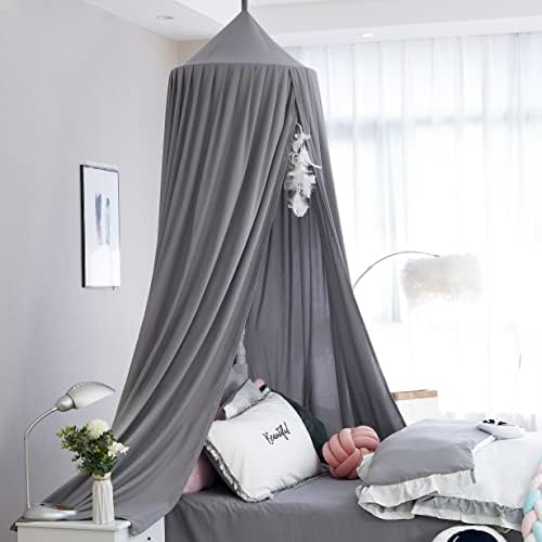 Kids Bed Canopy for Crib - Girls Nursery Canopy Hanging, Blocks Light, Dark Gray