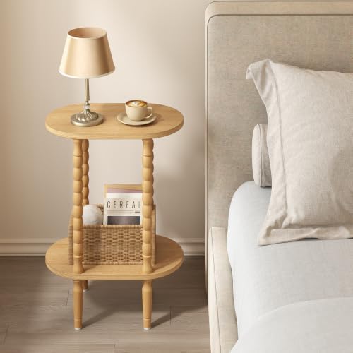 TUTOTAK Narrow Side Table with Solid Wood Legs, Small Oval End Table