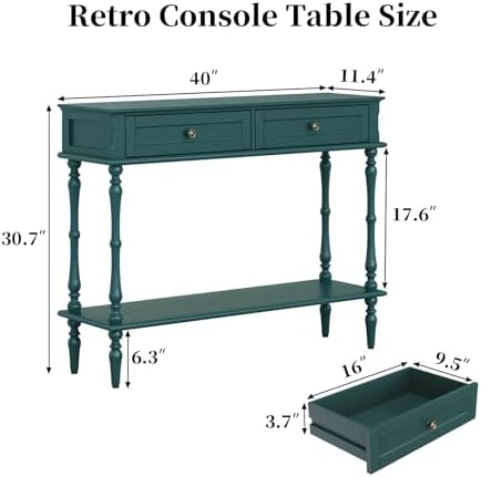 ARTPOWER Console Table for Entryway with 2 Drawers, 10 mins Assembly, Green