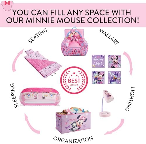 Disney Minnie Mouse Pop-Up Hamper,“Oh So Happy” Design, 21”H x 13.5”W x 13.5”L, Durable & Collapsible Laundry Basket with Carry Handles for Kids Room