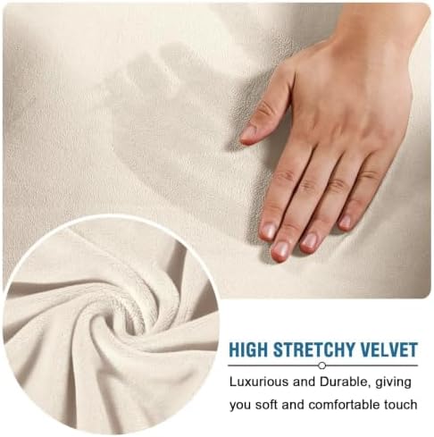 H.VERSAILTEX Wingback Chair Covers Velvet Plush Wing Chair Slipcover 1 Piece High Stretch Wing Back Chair Slipcovers Sofa Cover Furniture Cover with Elastic Bottom, Ivory