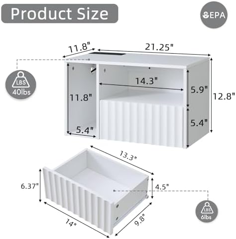 BuildHom White Floating Nightstand Set of 2 with Charging Station